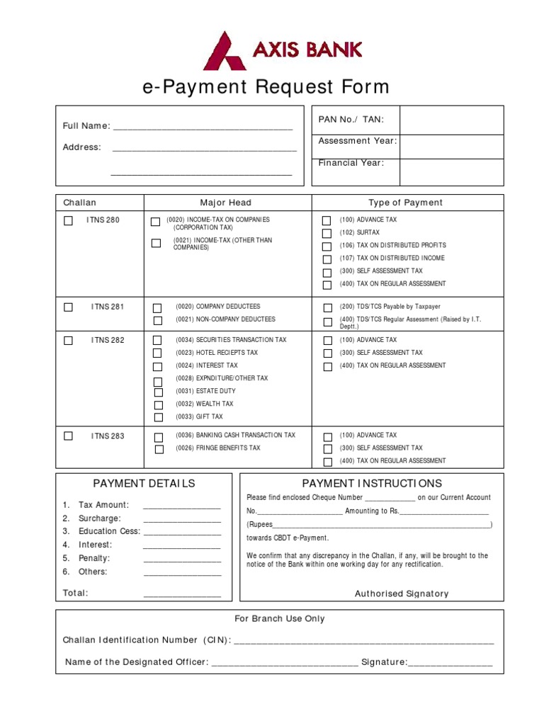 axis bank cbdt tax payment form